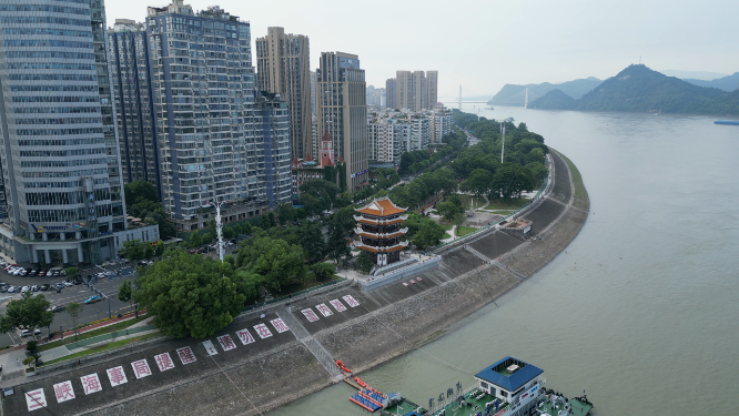 城市航拍湖北宜昌镇江阁历史文化古建筑