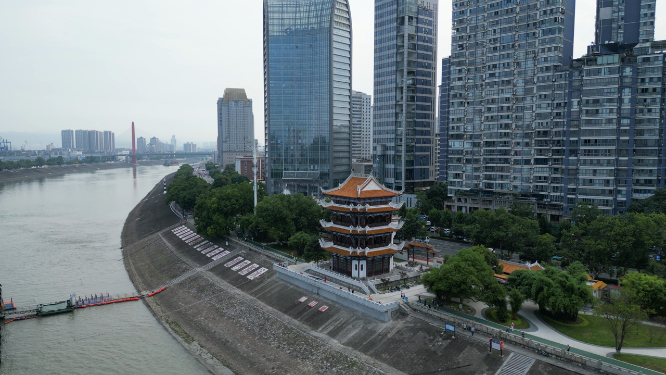 城市航拍湖北宜昌镇江阁历史文化古建筑