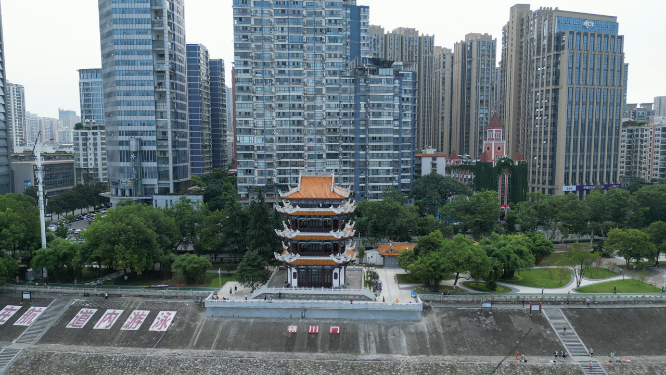 城市航拍湖北宜昌镇江阁历史文化古建筑