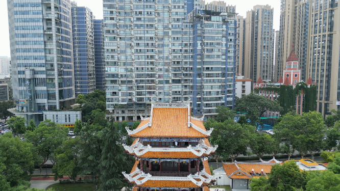 城市航拍湖北宜昌镇江阁历史文化古建筑