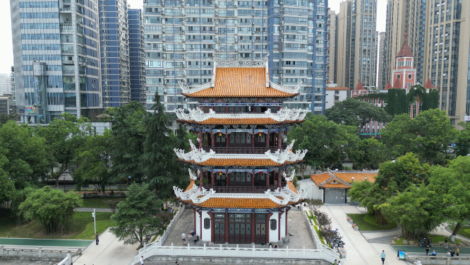 城市航拍湖北宜昌镇江阁历史文化古建筑
