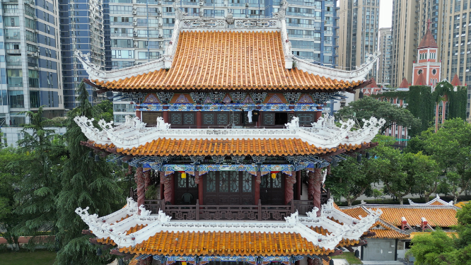 城市航拍湖北宜昌镇江阁历史文化古建筑