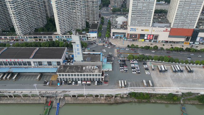 城市航拍湖北宜昌长江港口