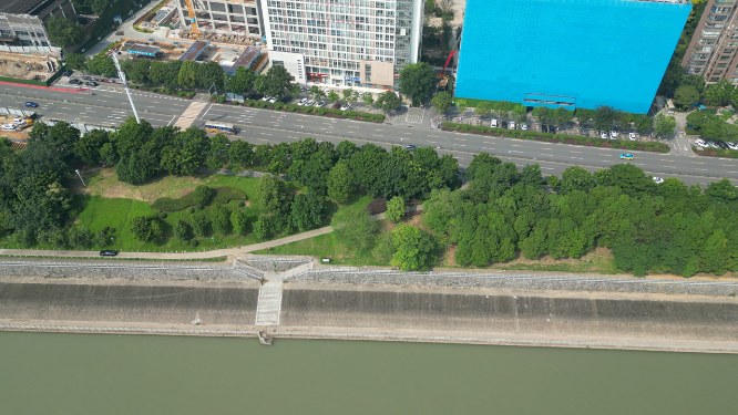 城市航拍湖北宜昌长江风光带