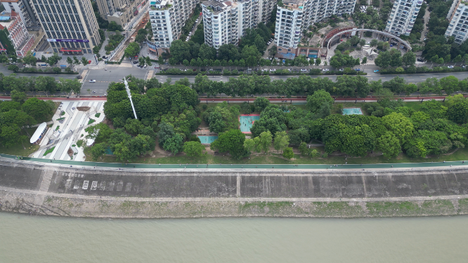 城市航拍湖北宜昌长江风光带