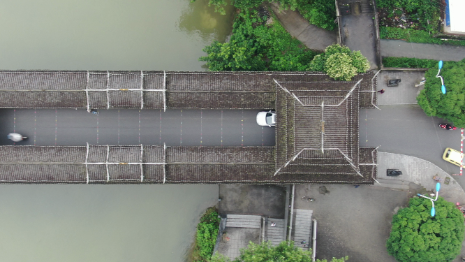城市航拍湖南城步风雨桥地标建筑