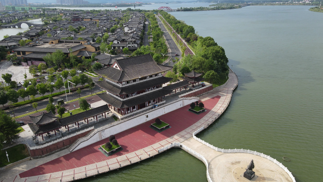 城市航拍湖南常德司马楼古建筑地标