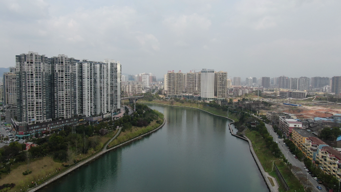 城市航拍湖南怀化舞水河风光