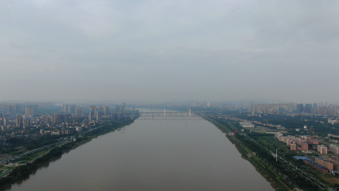 城市航拍湖南湘潭湘江风光