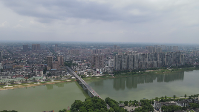 城市航拍湖南益阳城市高楼交通