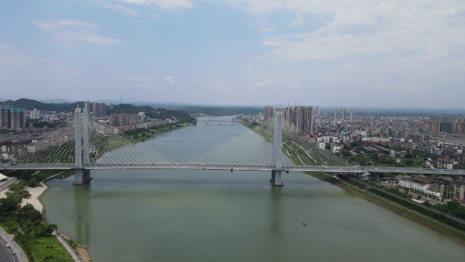 城市航拍湖南益阳西流湾大桥交通 