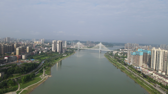 城市航拍湖南益阳西流湾大桥交通 