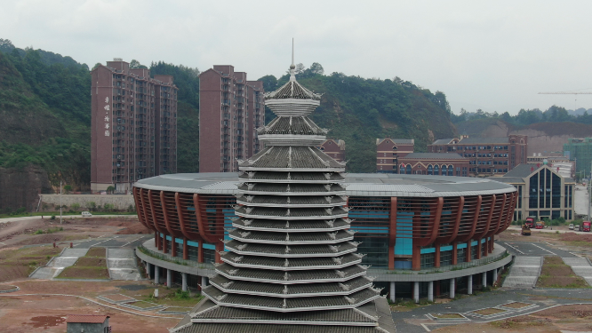 城市航拍湖南通道鼓楼建筑航拍 