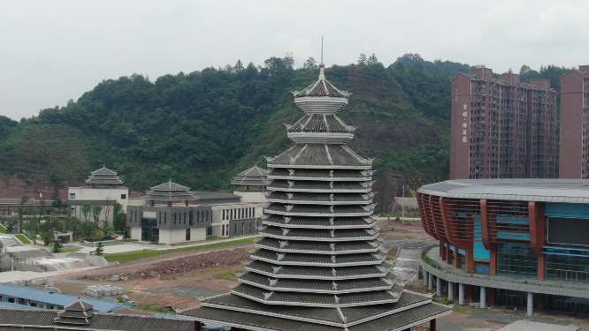 城市航拍湖南通道鼓楼建筑航拍 