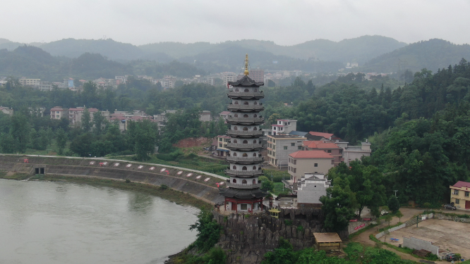 城市航拍湖南邵阳文昌塔地标建筑