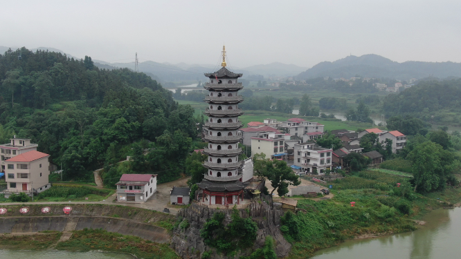 城市航拍湖南邵阳文昌塔地标建筑