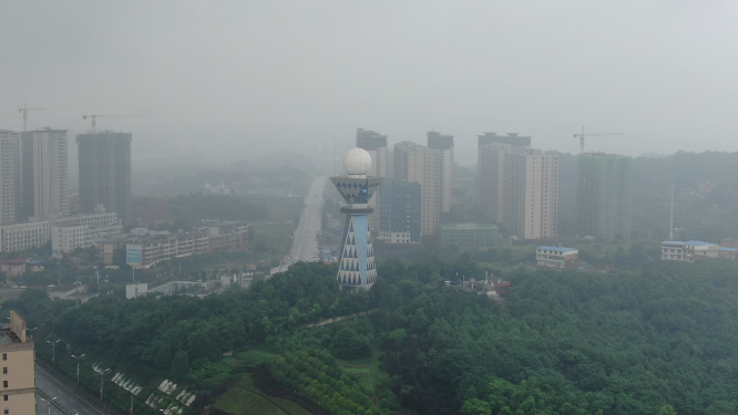 城市航拍湖南邵阳气象塔地标建筑
