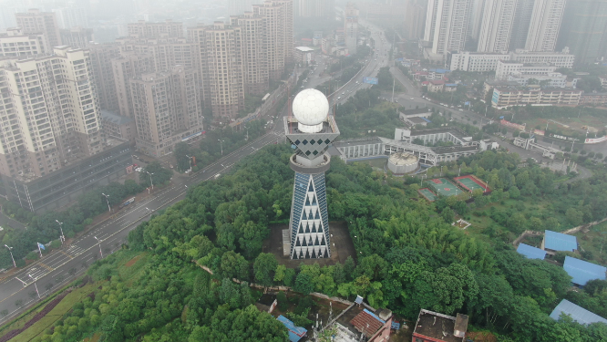 城市航拍湖南邵阳气象塔地标建筑