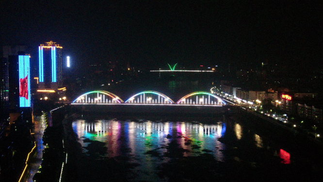 城市航拍湖南邵阳西湖大桥夜景