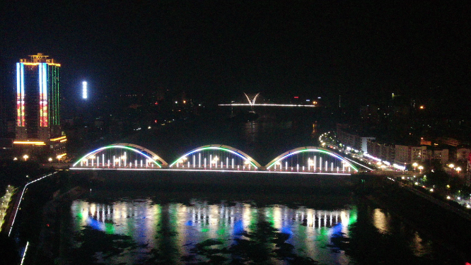 城市航拍湖南邵阳西湖大桥夜景