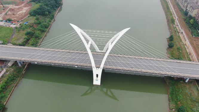 城市航拍湖南邵阳雪峰桥地标建筑