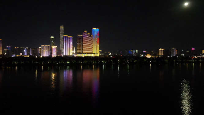 城市航拍湖南长沙五一商圈夜景灯光