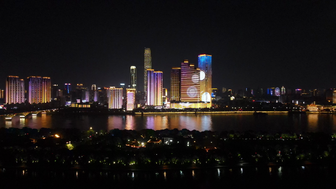 城市航拍湖南长沙五一商圈夜景灯光