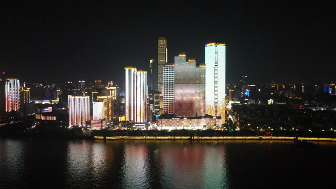 城市航拍湖南长沙五一商圈夜景灯光