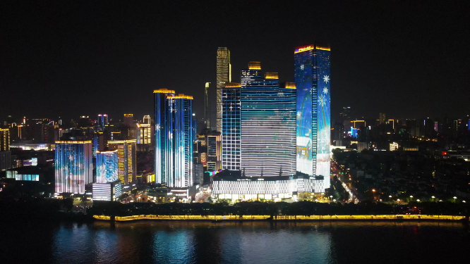 城市航拍湖南长沙五一商圈夜景灯光