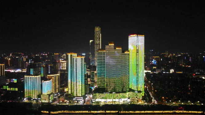 城市航拍湖南长沙五一商圈夜景灯光