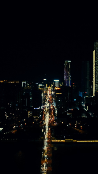 城市航拍湖南长沙城市夜景灯光竖屏