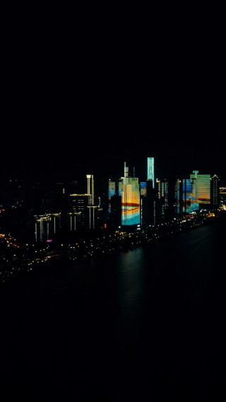 城市航拍湖南长沙城市夜景竖屏