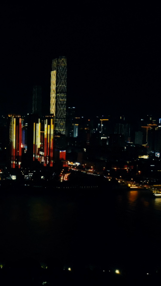 城市航拍湖南长沙城市夜景竖屏