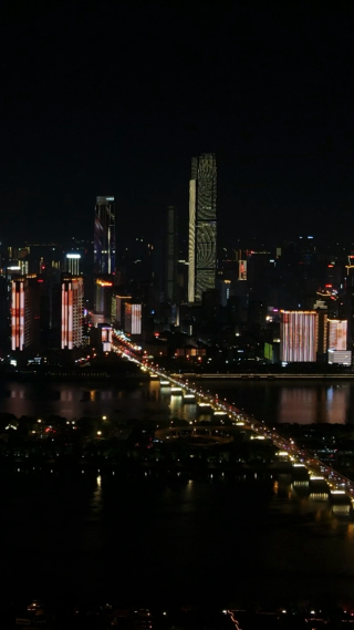 城市航拍湖南长沙夜景移动延时
