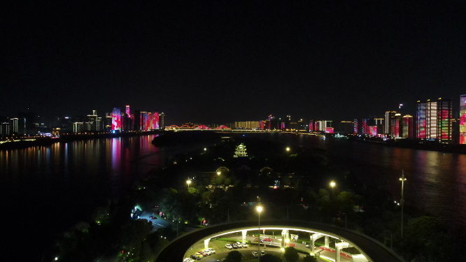 城市航拍湖南长沙橘子洲夜景