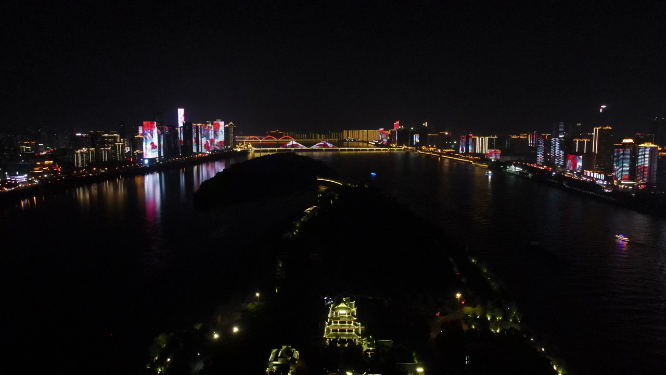 城市航拍湖南长沙橘子洲夜景