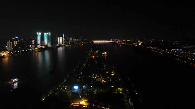 城市航拍湖南长沙橘子洲夜景