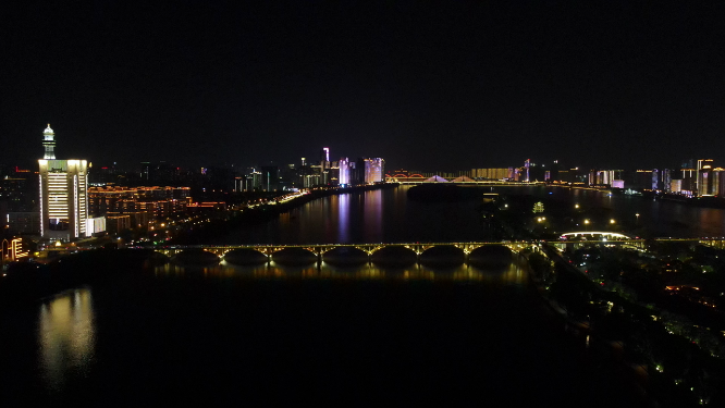 城市航拍湖南长沙橘子洲夜景灯光