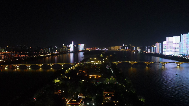 城市航拍湖南长沙橘子洲夜景灯光