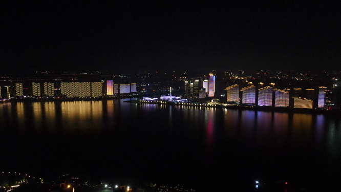 城市航拍湖南长沙湘江夜景灯光秀