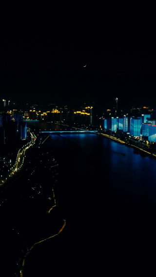城市航拍湖南长沙湘江夜景竖屏
