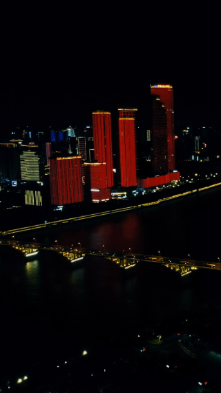 城市航拍湖南长沙湘江夜景竖屏