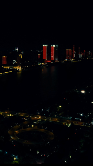 城市航拍湖南长沙湘江夜景竖屏