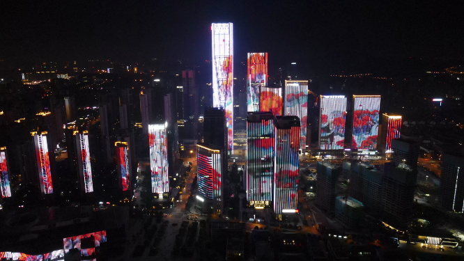 城市航拍湖南长沙金融中心夜景灯光