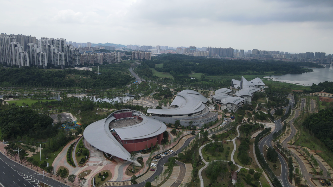 城市航拍湖南益阳市民中心