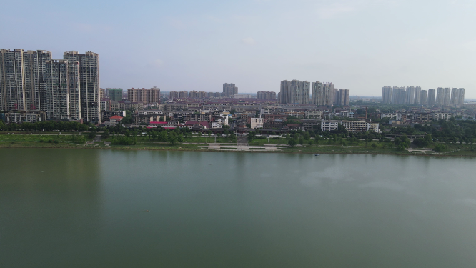城市航拍益阳资江风光带高楼建筑