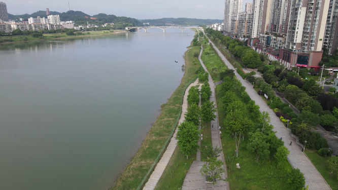 城市航拍益阳资江风光带高楼建筑