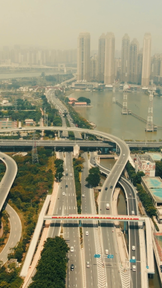 城市延时福州交通竖屏航拍延时