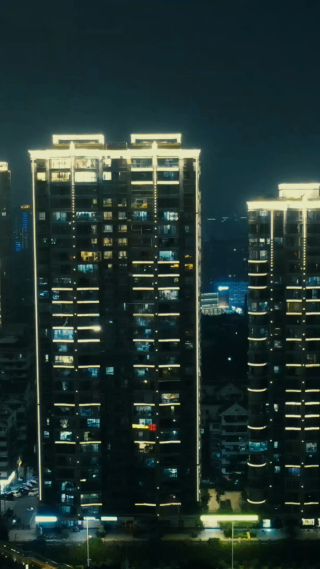 城市航拍福建漳州城市夜景交通竖屏航拍