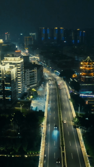 城市航拍福建漳州城市夜景交通竖屏航拍